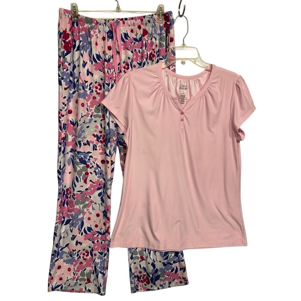 Croft & Barrow Sleepwear 2 Pc Size S Pink Top Floral Pants Cozy Soft Pajamas